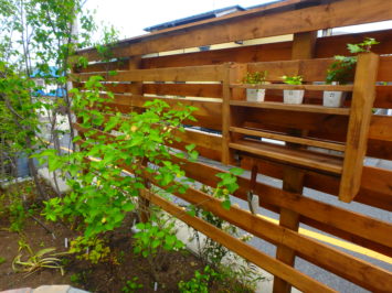横須賀Ｎ様邸の植栽工事と造園外構工事の写真です。目隠しのウッドフェンスの写真です。